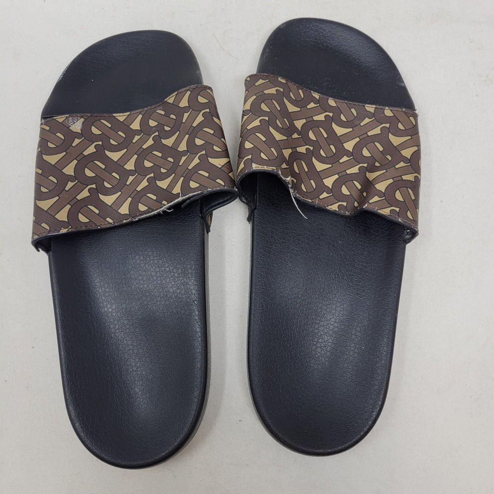 Burberry Slide Sandals  Mens 42 Furley TB Monogram Brown Black Made In Italy